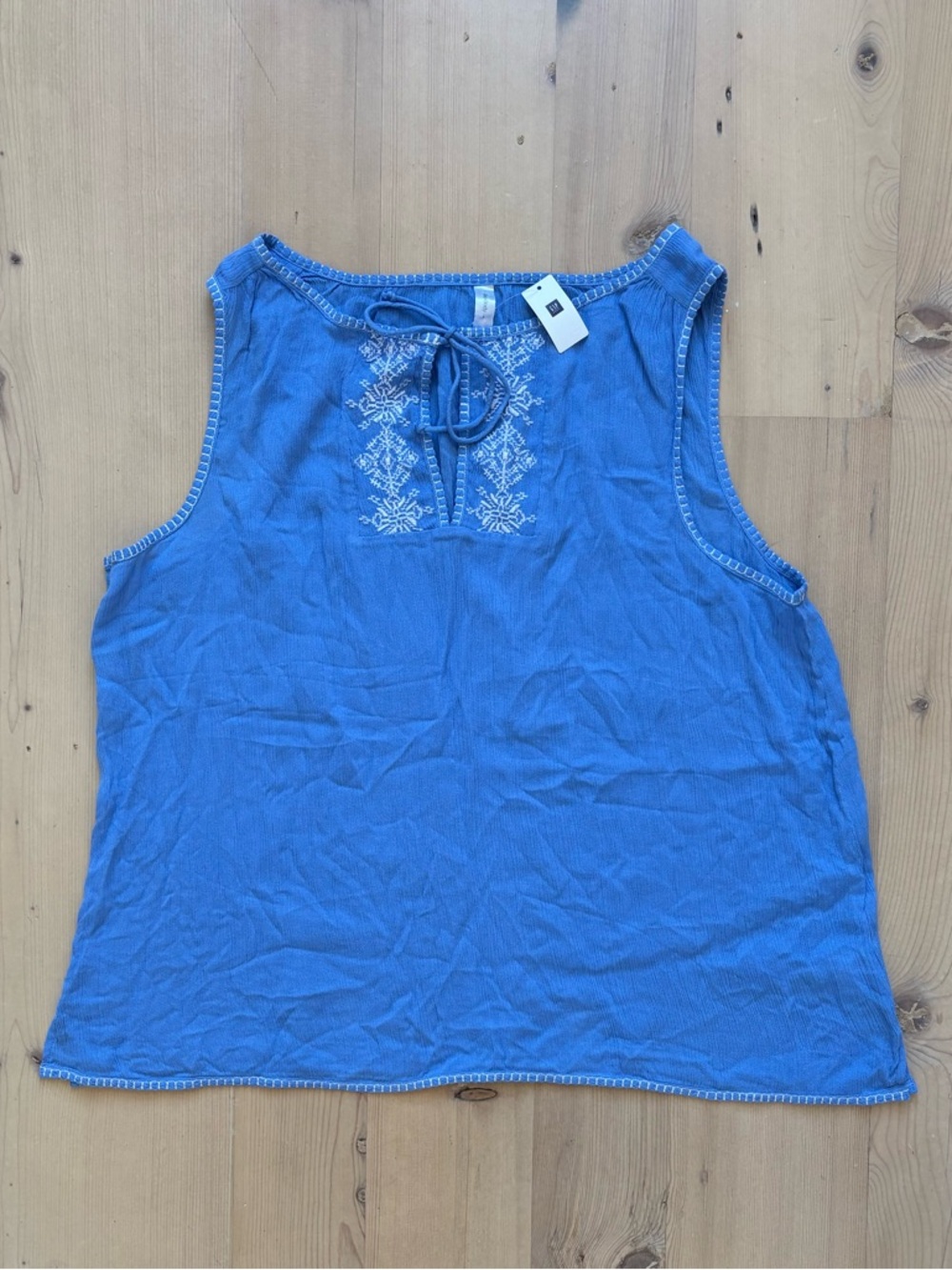 GAP Blue Embroidered Tie-Neck Tank Top - XL